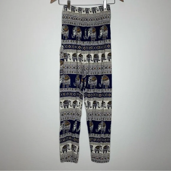 Joob Joob Elephant Print Navy and Cream Hippie Harem Pants/Boho Yoga Pants - Picture 3 of 7